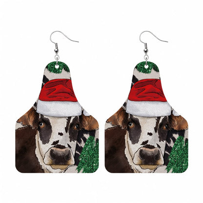 Red Polystyrene and Silver-Plated Christmas Hat Cow Dangle Earrings, silver drop earrings for women, side view