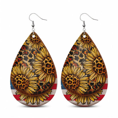 Silver-Plated Leopard Stars and Stripes Sunflower Drop Earrings, silver drop earrings for women, side view