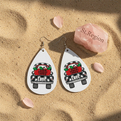 Red and Black Plaid Apple 'Love' Car Drop Earrings, drop earrings for women, elegant gift for her, detail close-up