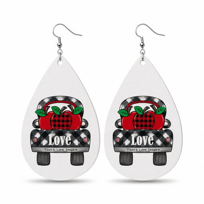 Red and Black Plaid Apple 'Love' Car Drop Earrings, drop earrings for women, elegant gift for her, side view