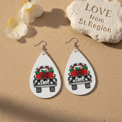 Red and Black Plaid Apple 'Love' Car Drop Earrings, drop earrings for women, elegant gift for her, lifestyle look