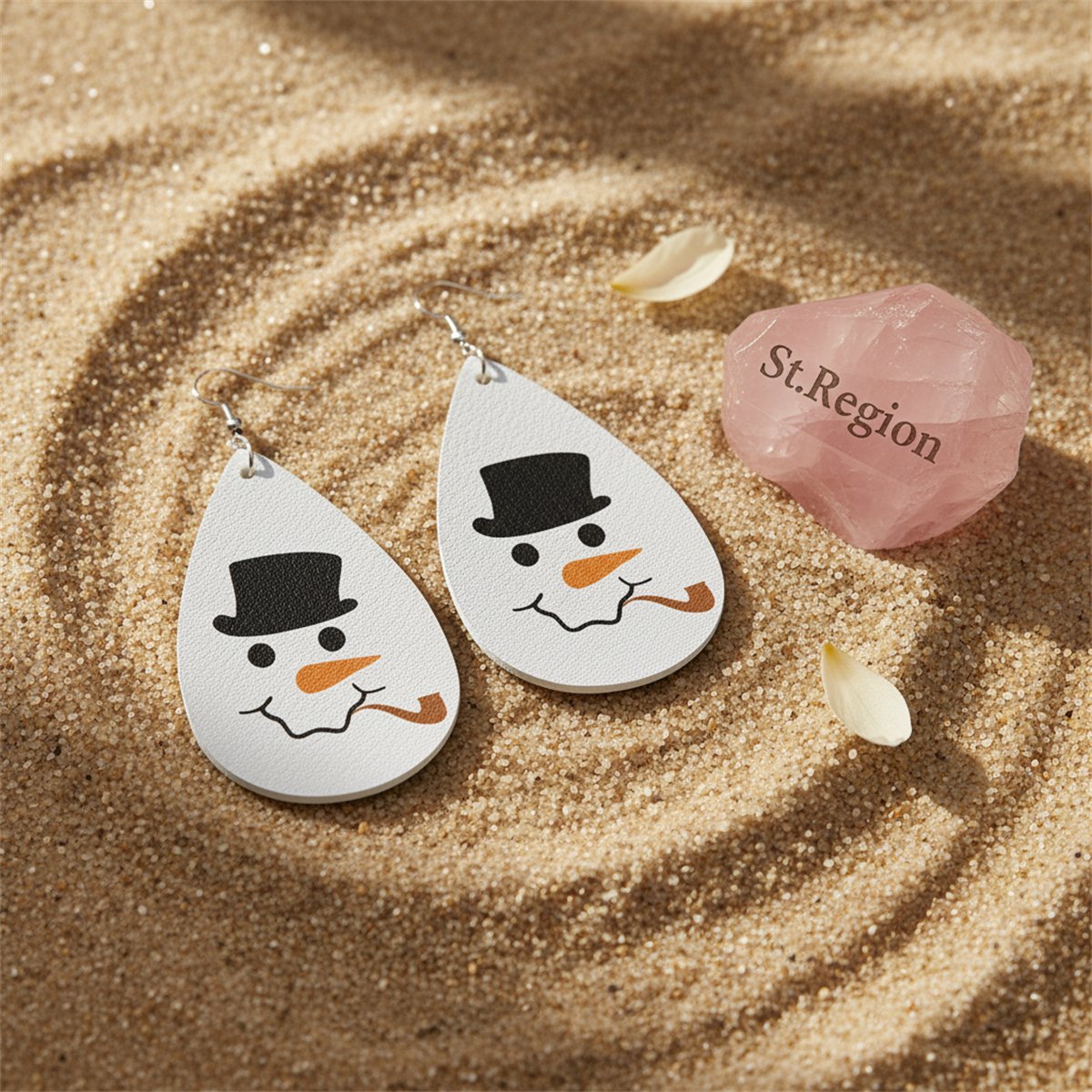 White and Silver-Plated Smoking Snowman Drop Earrings, silver drop earrings for women, detail close-up