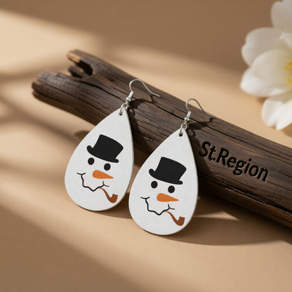 White and Silver-Plated Smoking Snowman Drop Earrings, silver drop earrings for women, dainty minimalist design, front view