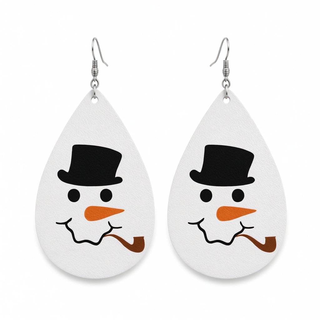 White and Silver-Plated Smoking Snowman Drop Earrings, silver drop earrings for women, dainty minimalist design, side view