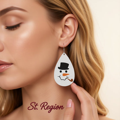 White and Silver-Plated Smoking Snowman Drop Earrings, silver drop earrings for women, dainty minimalist design, styled look