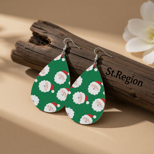 Green Polystyrene and Silver-Plated Santas Drop Earrings, silver drop earrings for women, front view