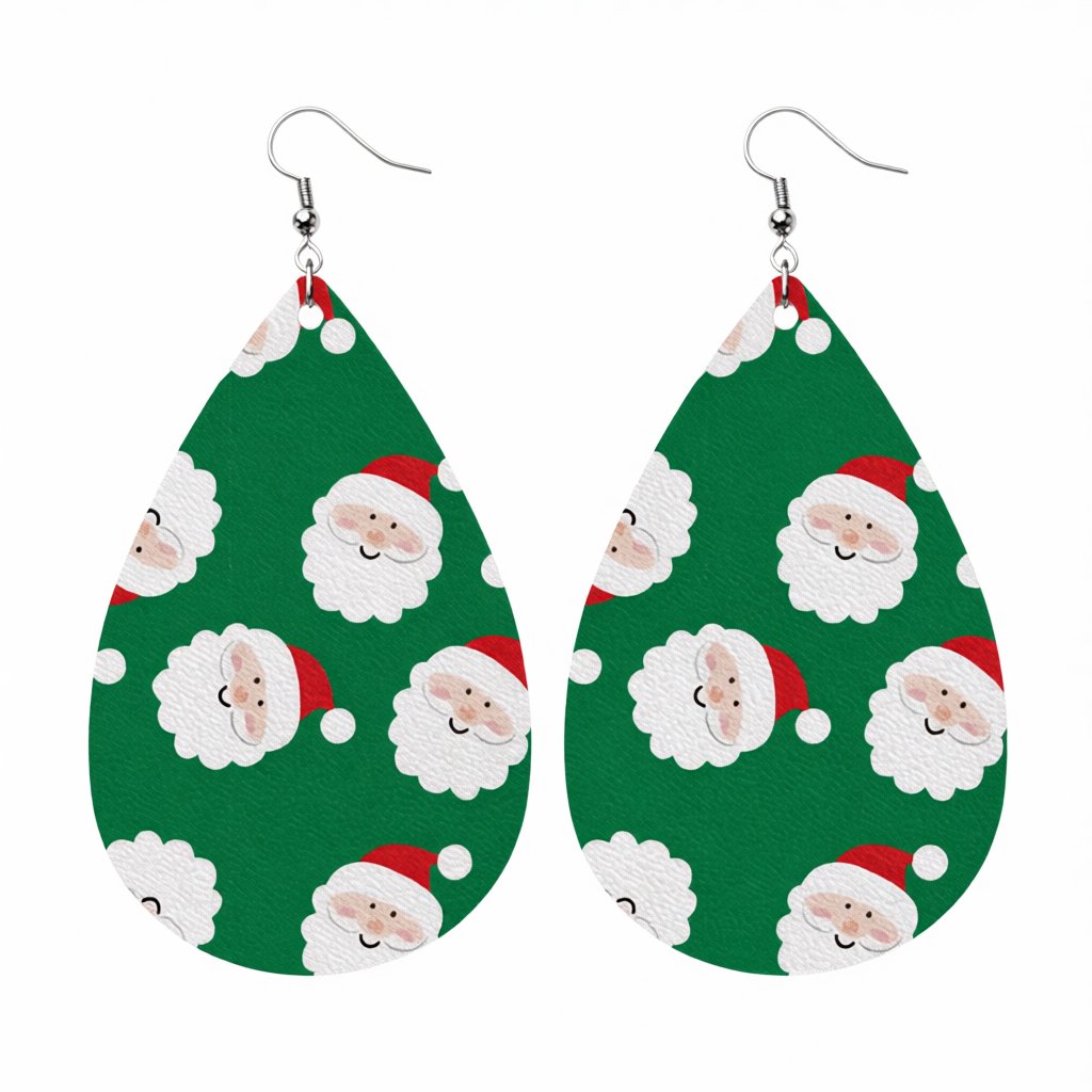 Green Polystyrene and Silver-Plated Santas Drop Earrings, silver drop earrings for women, dainty minimalist design, side view