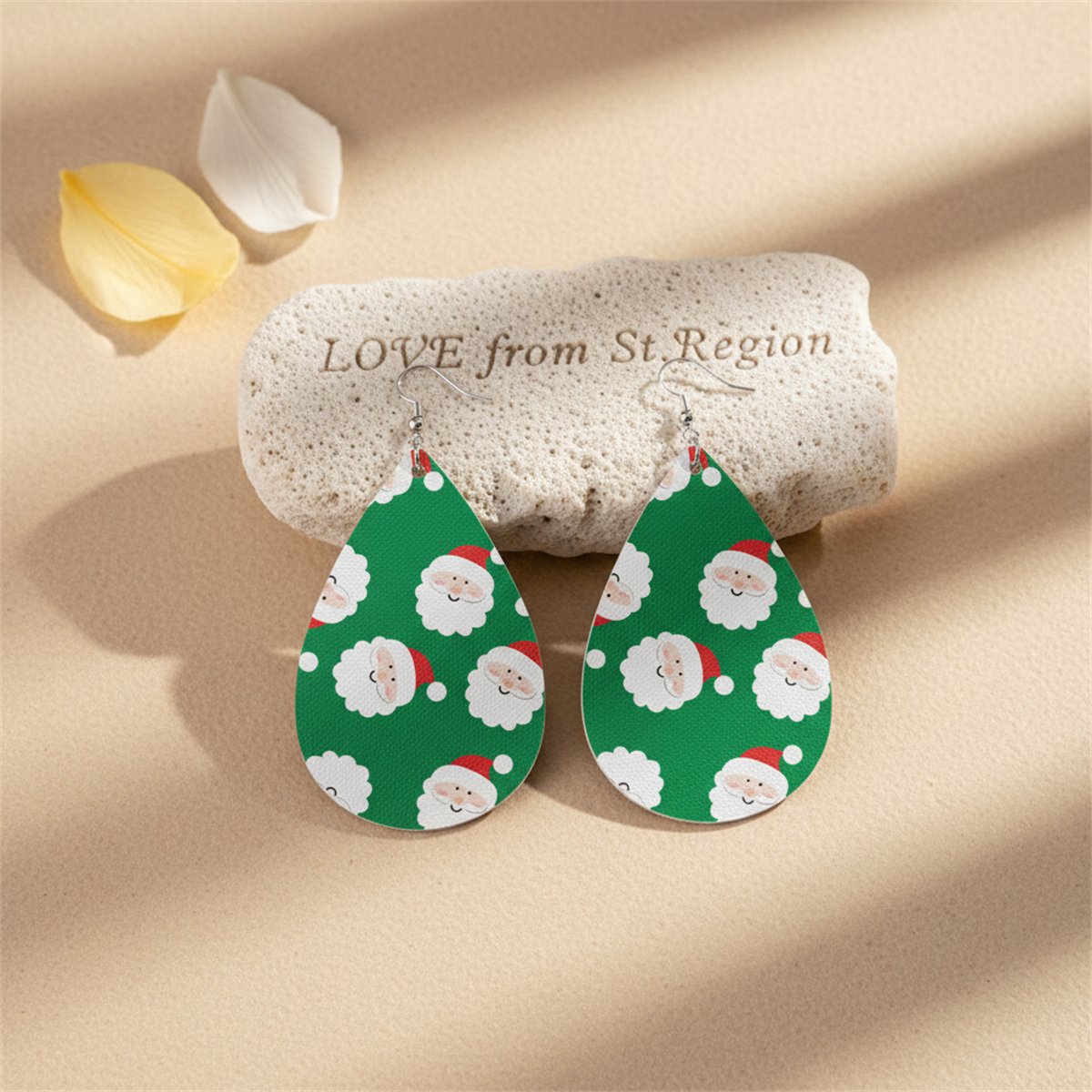 Green Polystyrene and Silver-Plated Santas Drop Earrings, silver drop earrings for women, lifestyle look