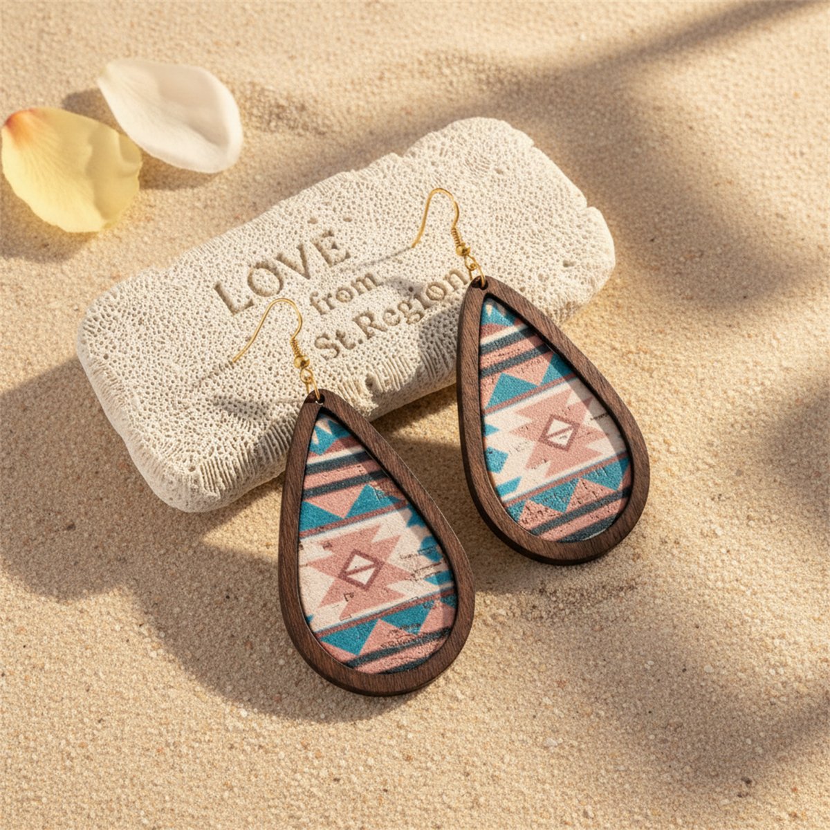 Pink and Wood 18K Gold-Plated Geometric Drop Earrings, gold drop earrings for women, botanical inspired, lifestyle look