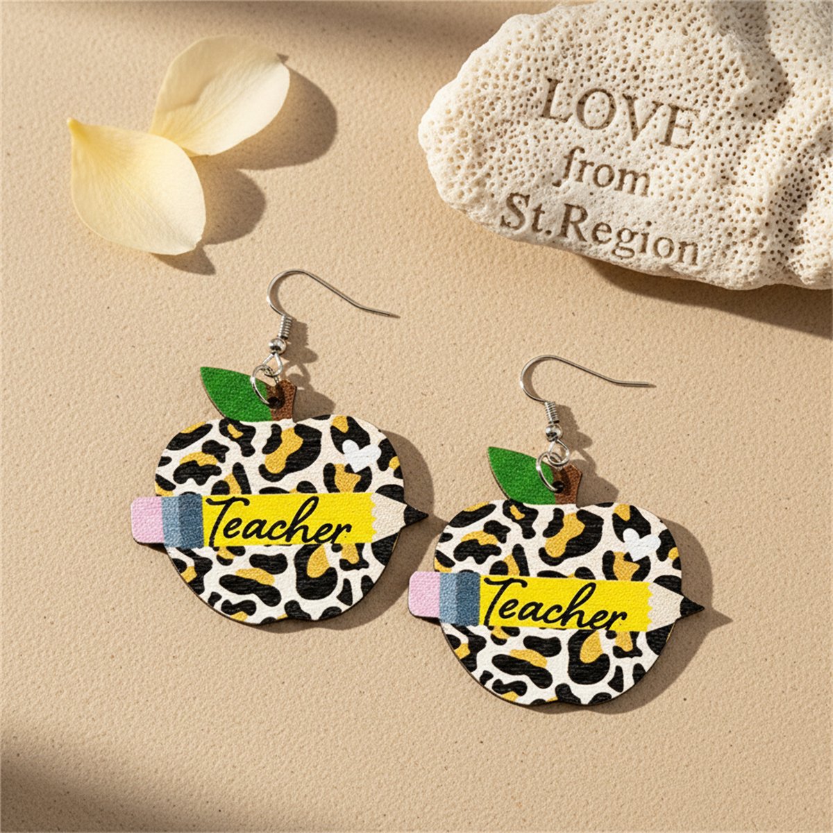 Wood and Silver-Plated Leopard 'Teacher' Drop Earrings, silver drop earrings for women, lifestyle look