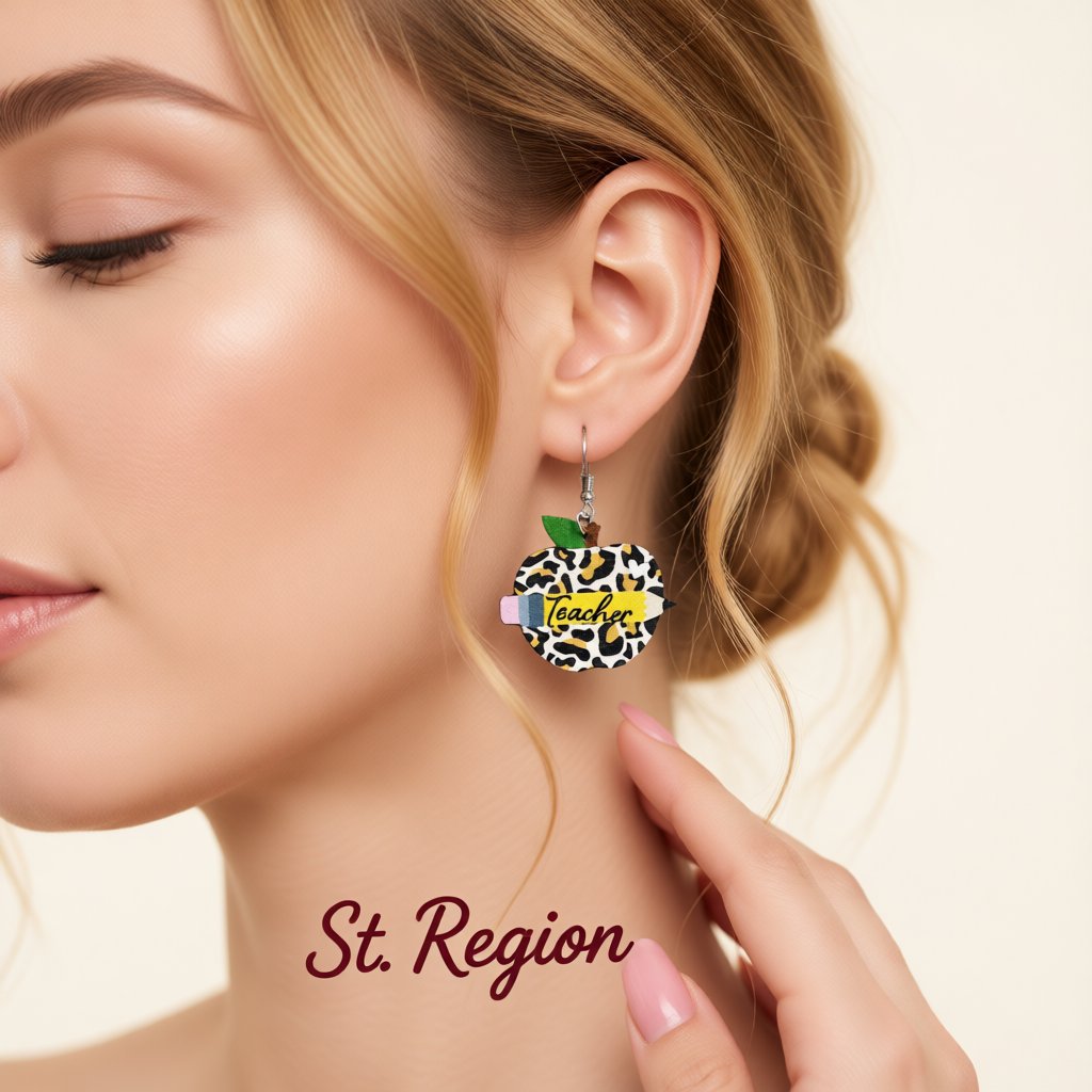 Wood and Silver-Plated Leopard 'Teacher' Drop Earrings, silver drop earrings for women, vintage-inspired design, styled look