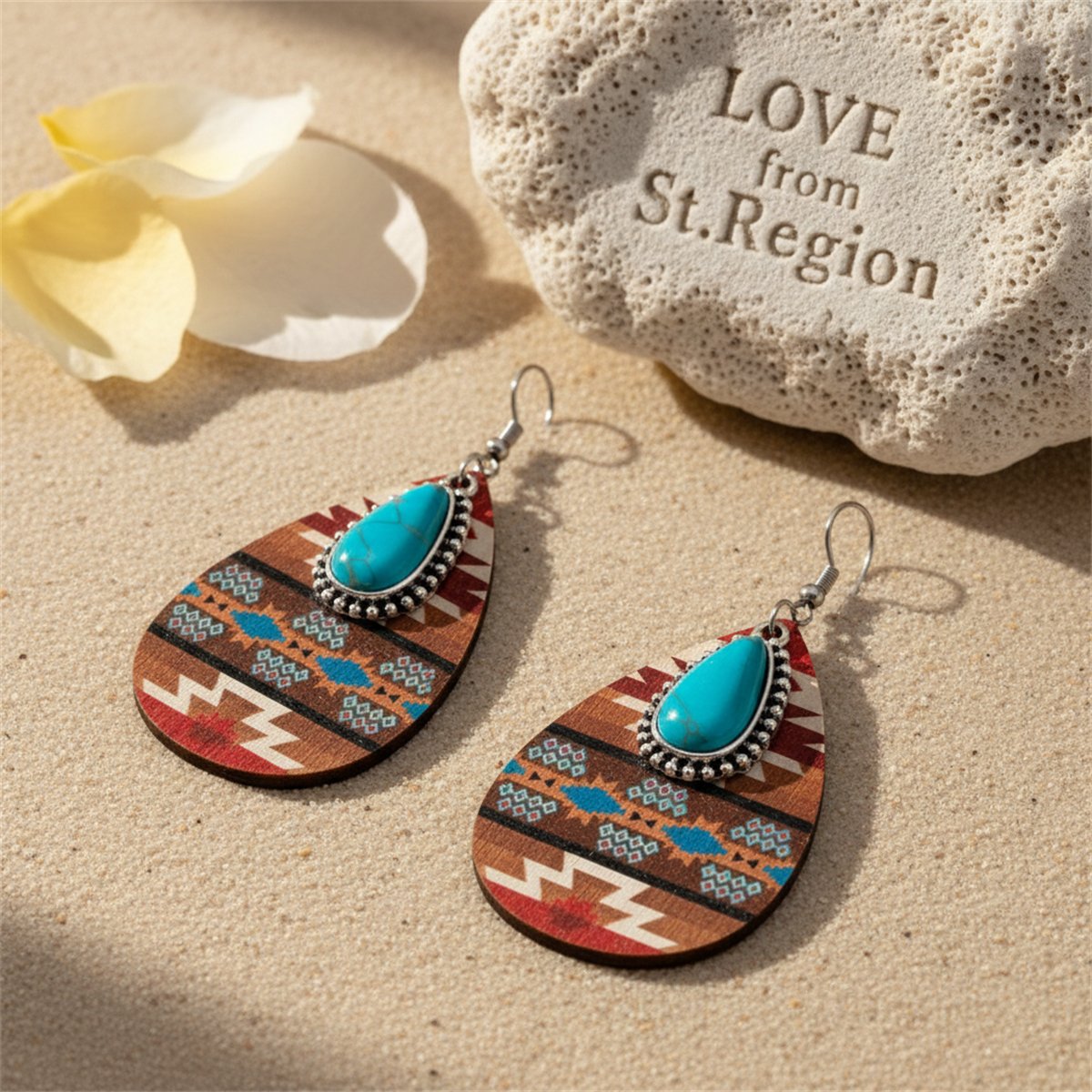 Turquoise and Multicolor Wood Sunset Drop Earrings, drop earrings for women, elegant gift for her, lifestyle look