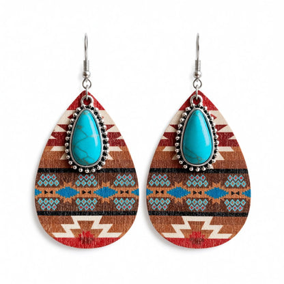 Turquoise and Multicolor Wood Sunset Drop Earrings, drop earrings for women, elegant gift for her, side view