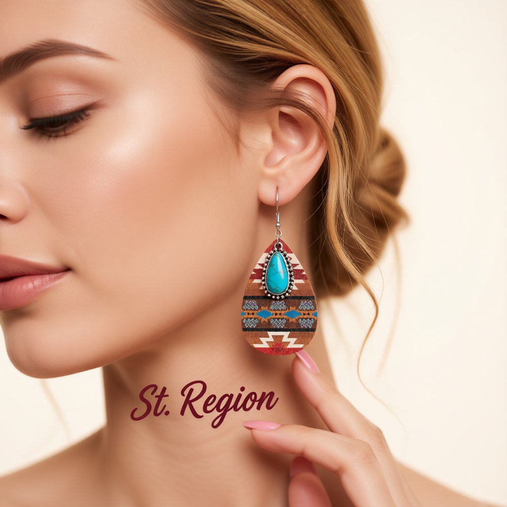 Turquoise and Multicolor Wood Sunset Drop Earrings, drop earrings for women, elegant gift for her, styled look