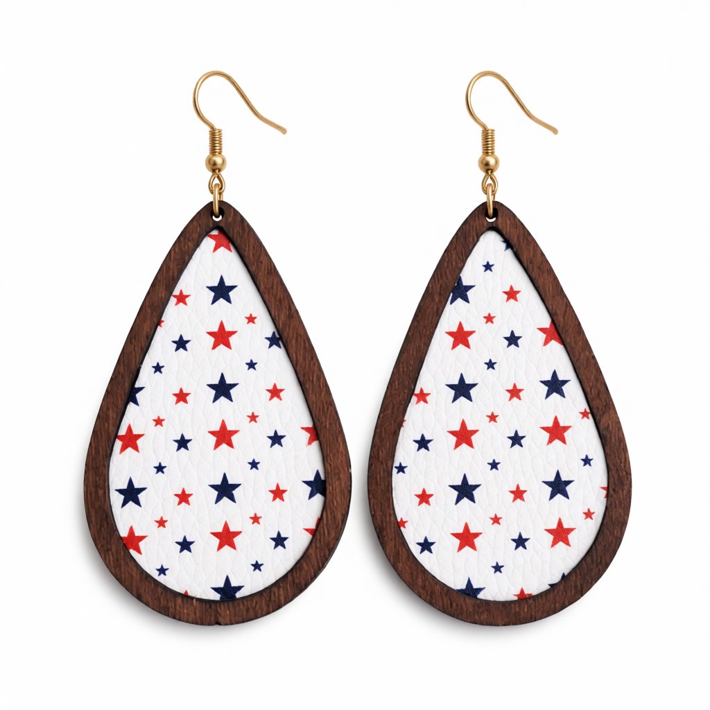 White Polystyrene and Wood 18K Gold-Plated Star Drop Earrings, gold drop earrings for women, everyday style, side view