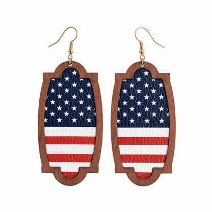 Red Multicolor Polystyrene and Wood American Flag Oval Drop Earrings, drop earrings for women, side view