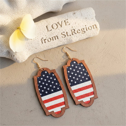 Red Multicolor Polystyrene and Wood American Flag Oval Drop Earrings, drop earrings for women, lifestyle look