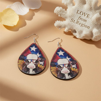 Blue Multicolor Wood and Silver-Plated Cow Drop Earrings, silver drop earrings for women, lifestyle look