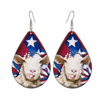 Red and White Stars and Stripes Sheep Teardrop Earrings, drop earrings for women, elegant gift for her, side view