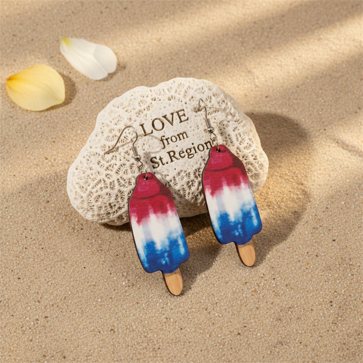 Red Multicolor Wood and Silver-Plated Americana Stick Drop Earrings, silver drop earrings for women, lifestyle look
