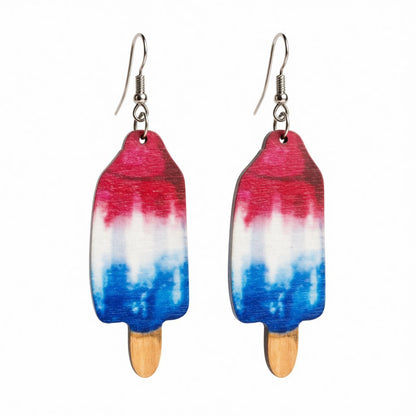 Red Multicolor Wood and Silver-Plated Americana Stick Drop Earrings, silver drop earrings for women, side view