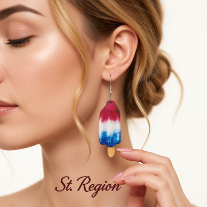 Red Multicolor Wood and Silver-Plated Americana Stick Drop Earrings, silver drop earrings for women, styled look