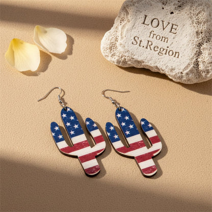 Red Multicolor Wood and Silver-Plated Americana Cactus Drop Earrings, silver drop earrings for women, lifestyle look