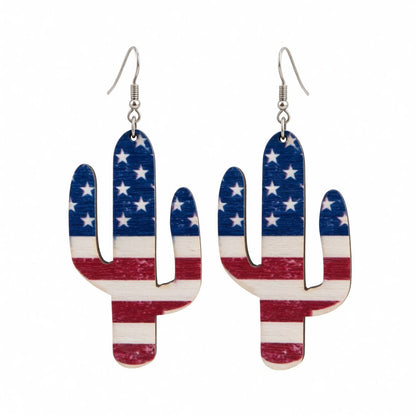 Red Multicolor Wood and Silver-Plated Americana Cactus Drop Earrings, silver drop earrings for women, side view