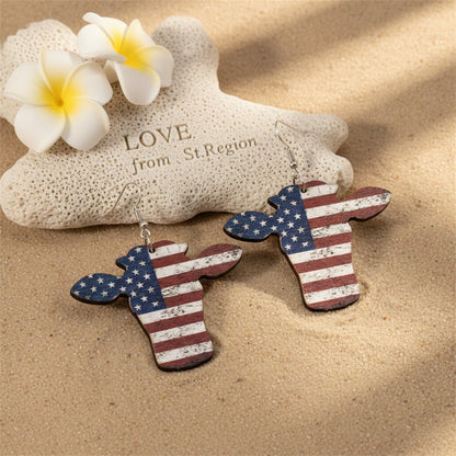 Red and Blue Stars and Stripes Cow Drop Earrings, drop earrings for women, botanical inspired, lifestyle look