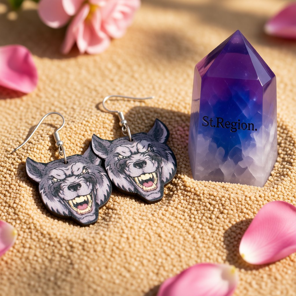 Gray Wood and Silver-Plated Wolf Drop Earrings, silver drop earrings for women, botanical inspired, detail close-up