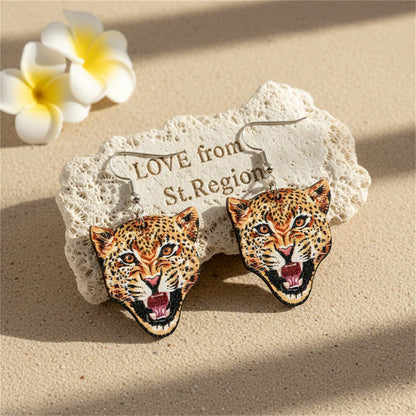 Orange Wood and Silver-Plated Leopard Drop Earrings, silver drop earrings for women, everyday style, lifestyle look