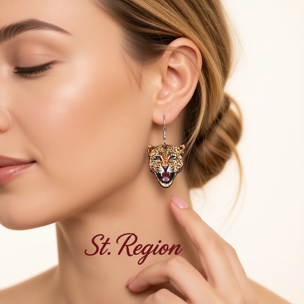 Orange Wood and Silver-Plated Leopard Drop Earrings, silver drop earrings for women, everyday style, styled look