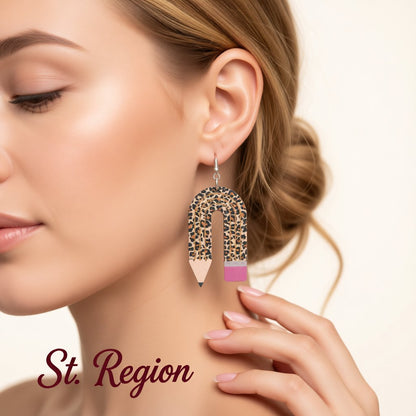 Brown Wood and Silver-Plated Leopard Pencil Drop Earrings, silver drop earrings for women, styled look