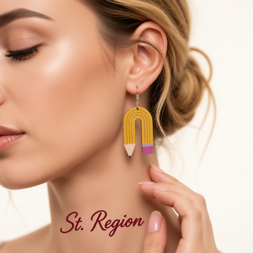 Yellow Wood Pencil Drop Earrings, drop earrings for women, dainty minimalist design, styled look