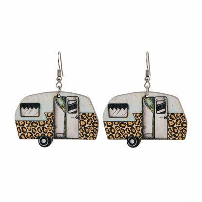 White and Yellow Camper Wood Drop Earrings, drop earrings for women, elegant gift for her, side view