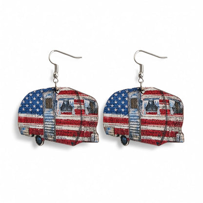 Red and Blue Stars and Stripes Van Drop Earrings, drop earrings for women, vintage-inspired design, side view