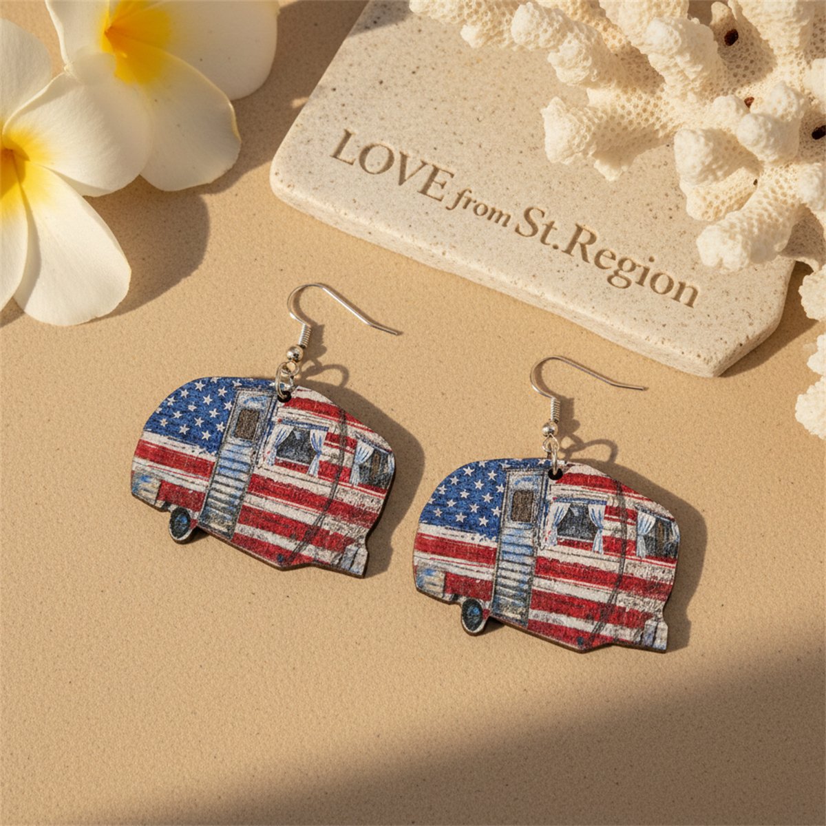Red and Blue Stars and Stripes Van Drop Earrings, drop earrings for women, vintage-inspired design, lifestyle look