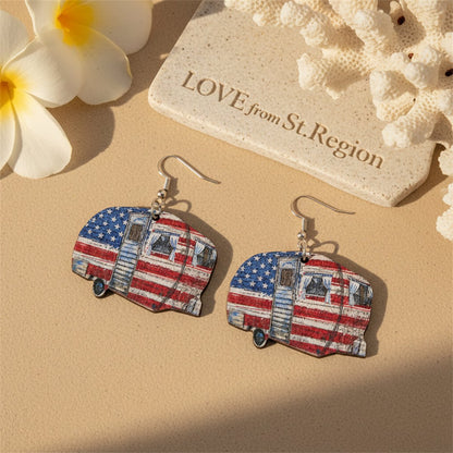 Red and Blue Stars and Stripes Van Drop Earrings, drop earrings for women, vintage-inspired design, lifestyle look