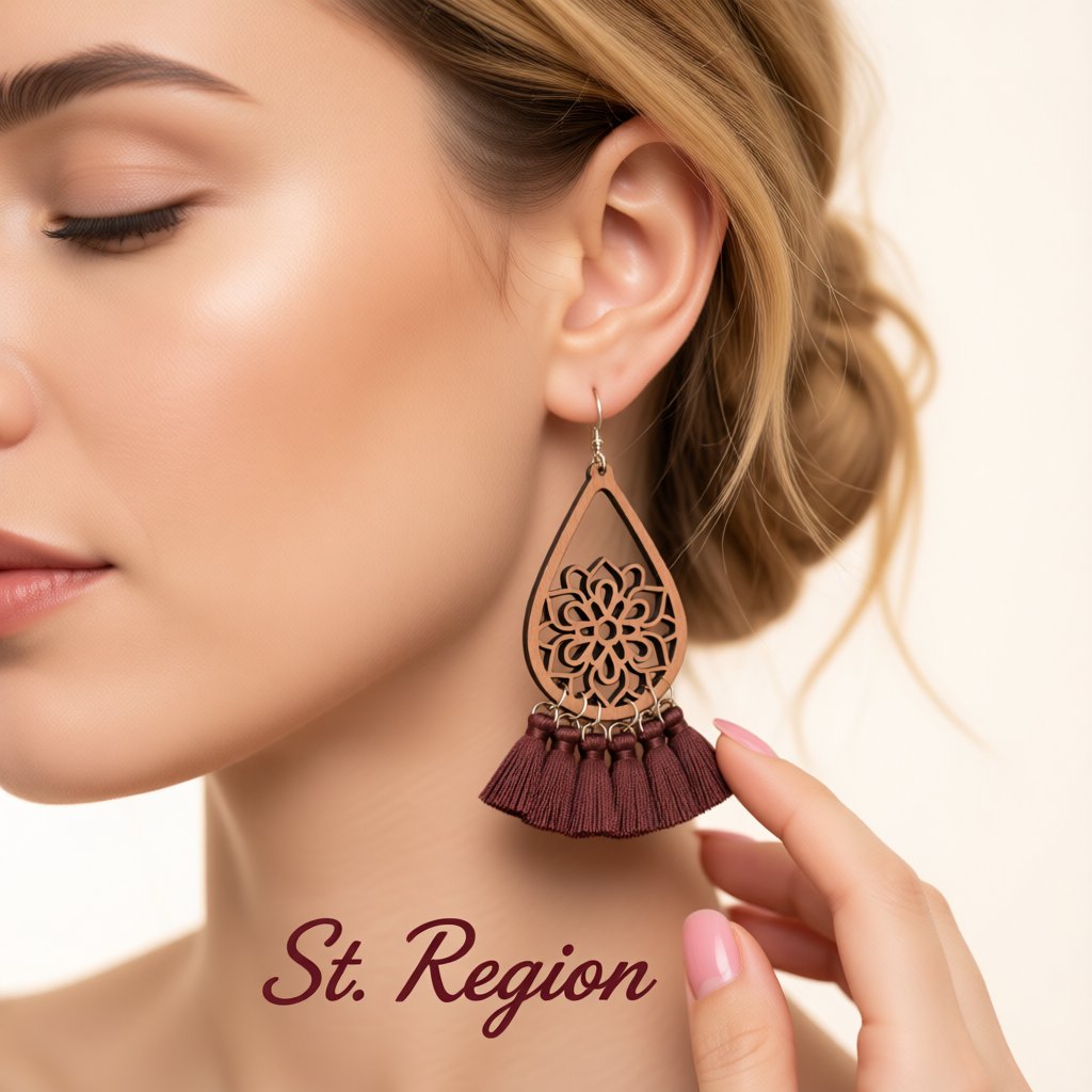 Brown and Wood Lotus Tassel Teardrop Earrings, drop earrings for women, elegant gift for her, styled look