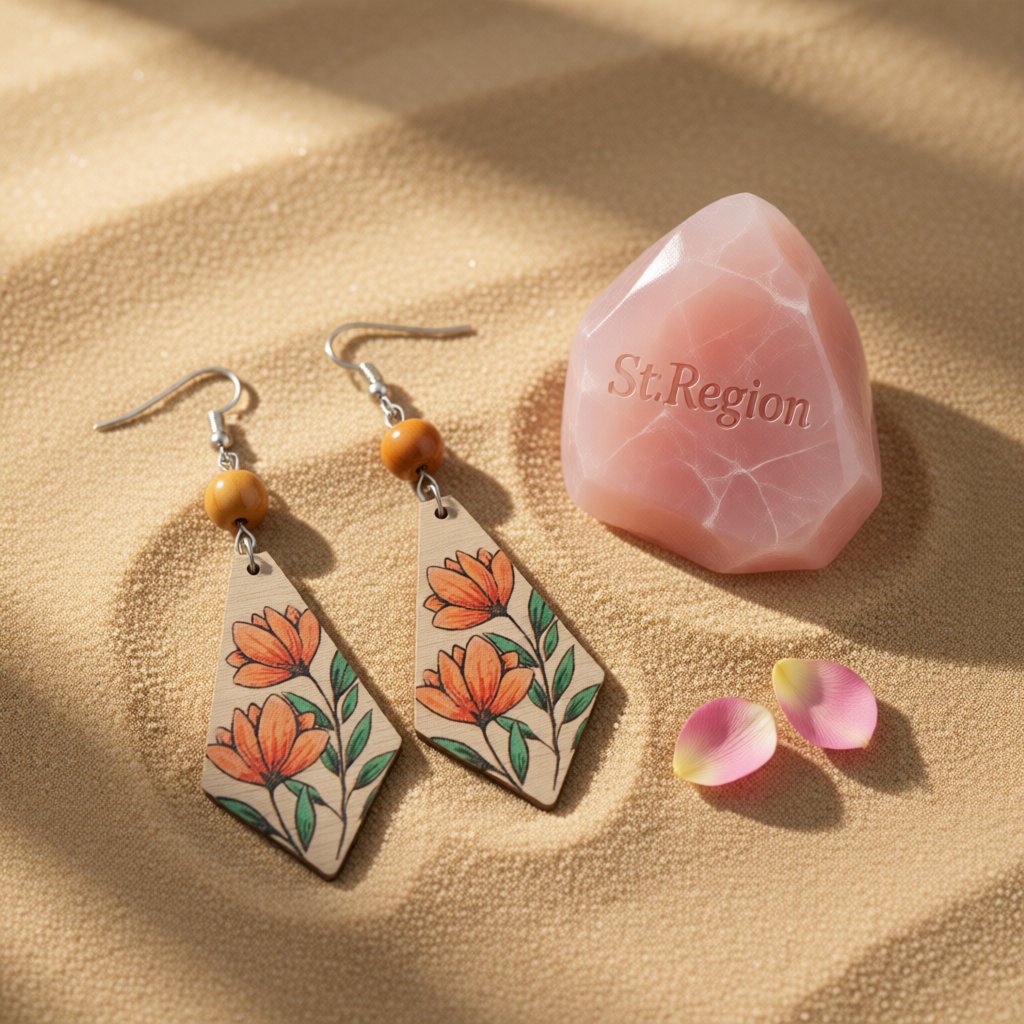 Red Multicolor Wood and Silver-Plated Floral Rhombus Drop Earrings, silver drop earrings for women, detail close-up