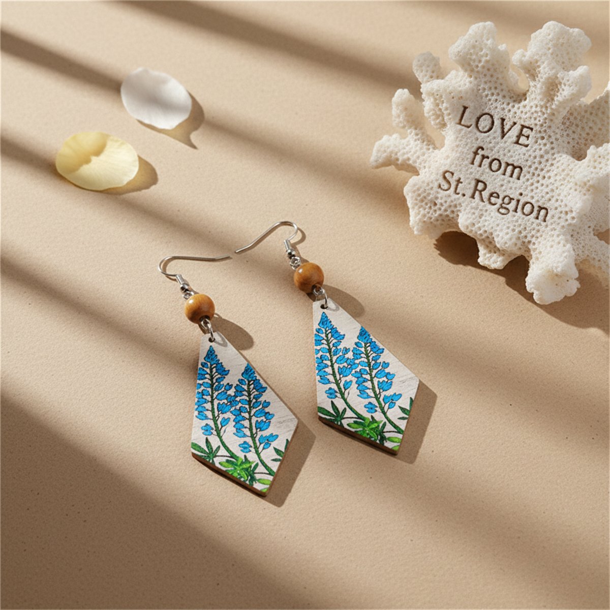 Blue Multicolor Wood and Silver-Plated Lavender Rhombus Drop Earrings, silver drop earrings for women, lifestyle look