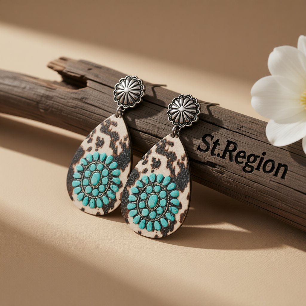 Khaki Wood and Silver-Plated Drop Earrings, silver drop earrings for women, dainty minimalist design, front view