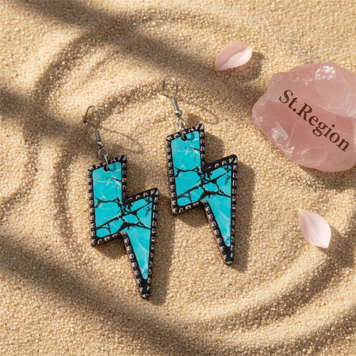 Blue Wood and Silver-Plated Lightning Drop Earrings, silver drop earrings for women, elegant gift for her, detail close-up