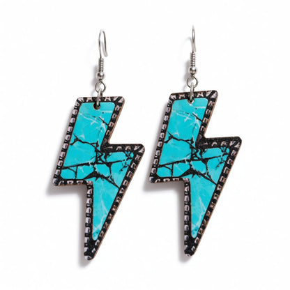 Blue Wood and Silver-Plated Lightning Drop Earrings, silver drop earrings for women, elegant gift for her, side view