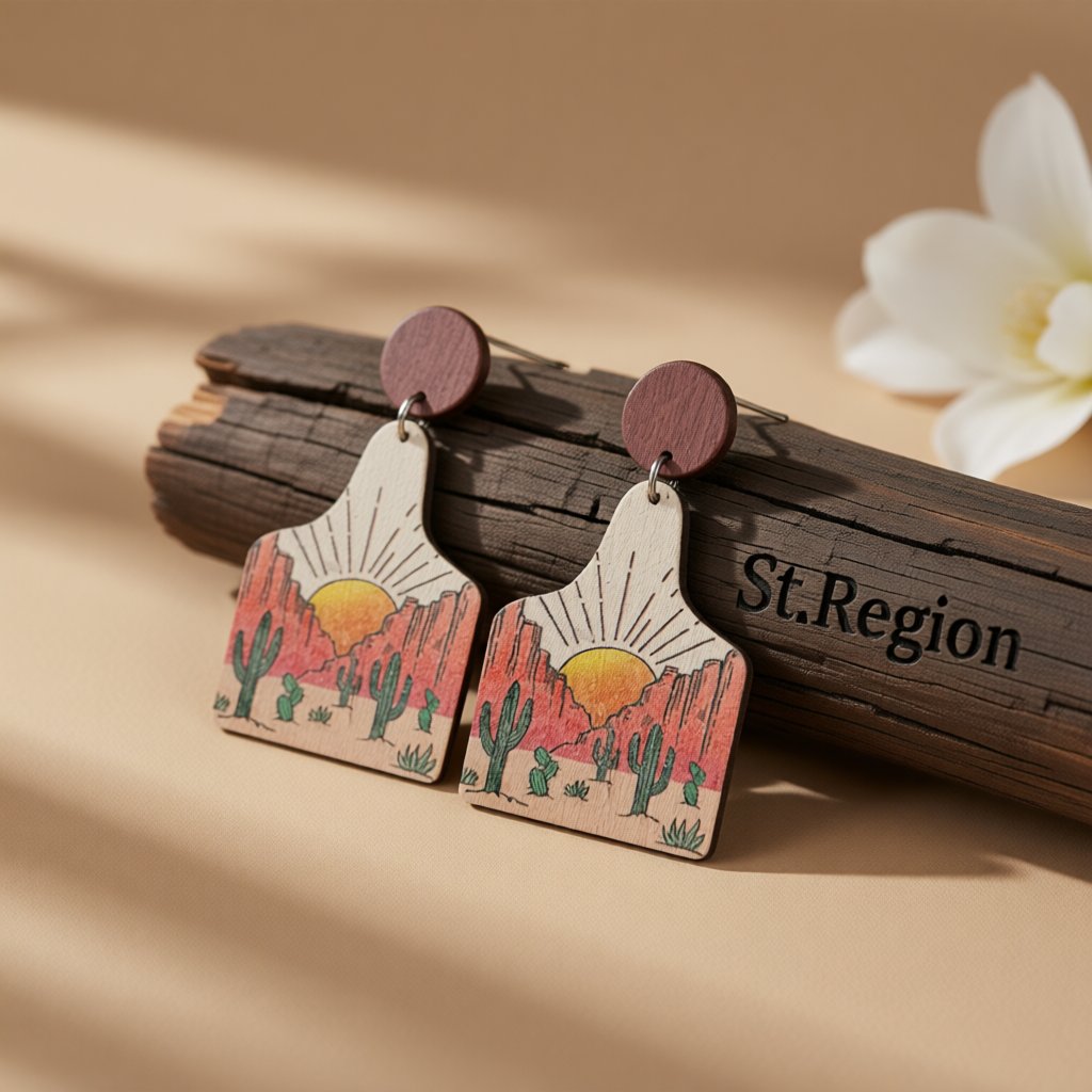 Orange and Yellow Desert Sunset Drop Earrings, drop earrings for women, botanical inspired, front view