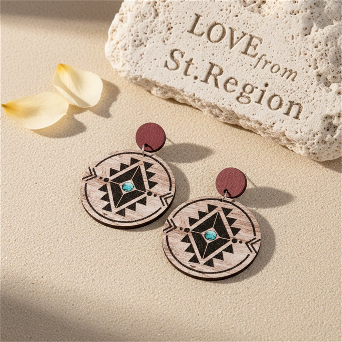 Wood Geometric Circled Drop Earrings, drop earrings for women, botanical inspired, lifestyle look