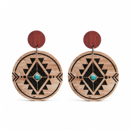 Wood Geometric Circled Drop Earrings, drop earrings for women, botanical inspired, side view