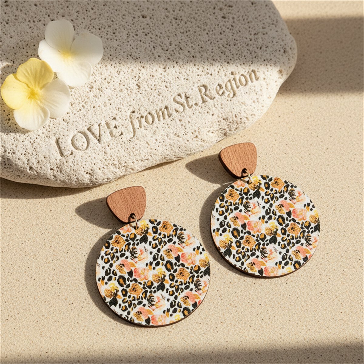 Yellow Wood and Silver-Plated Floral Round Drop Earrings, silver drop earrings for women, lifestyle look
