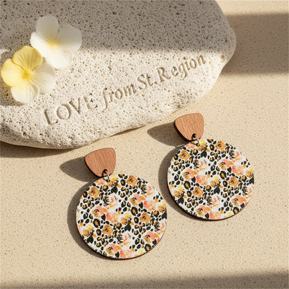 Yellow Wood and Silver-Plated Floral Round Drop Earrings, silver drop earrings for women, lifestyle look