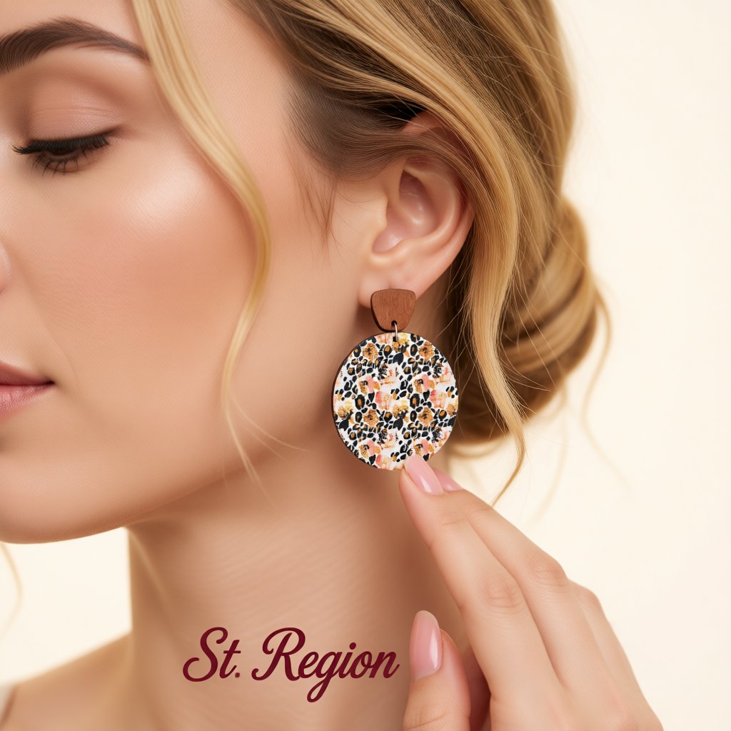 Yellow Wood and Silver-Plated Floral Round Drop Earrings, silver drop earrings for women, styled look